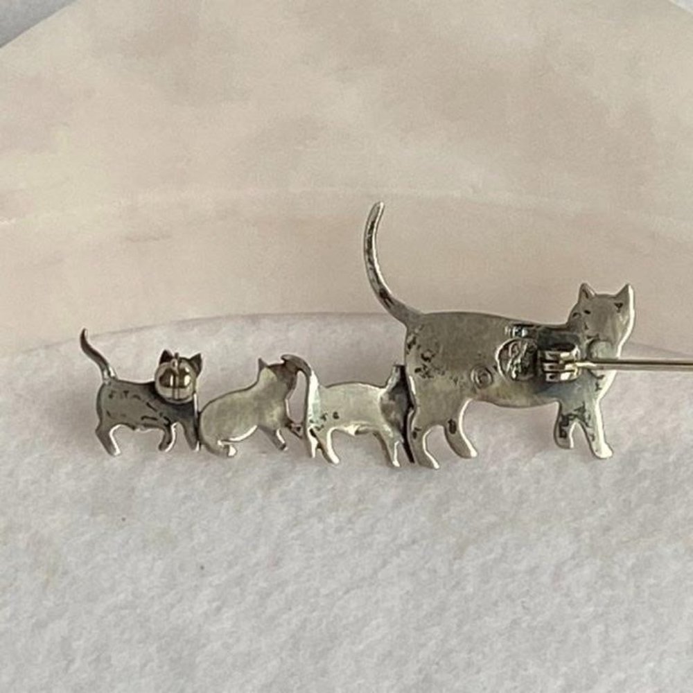 VTG Sterling Silver Mama Cat 3 Kittens Brooch Great Falls Metal Works GFMW 925 - Picture 11 of 11